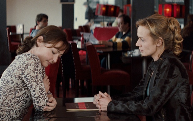 Claire (Sandrine Bonnaire, right) confronts Elsa (Catherine Frot, left) in Mark of Angel